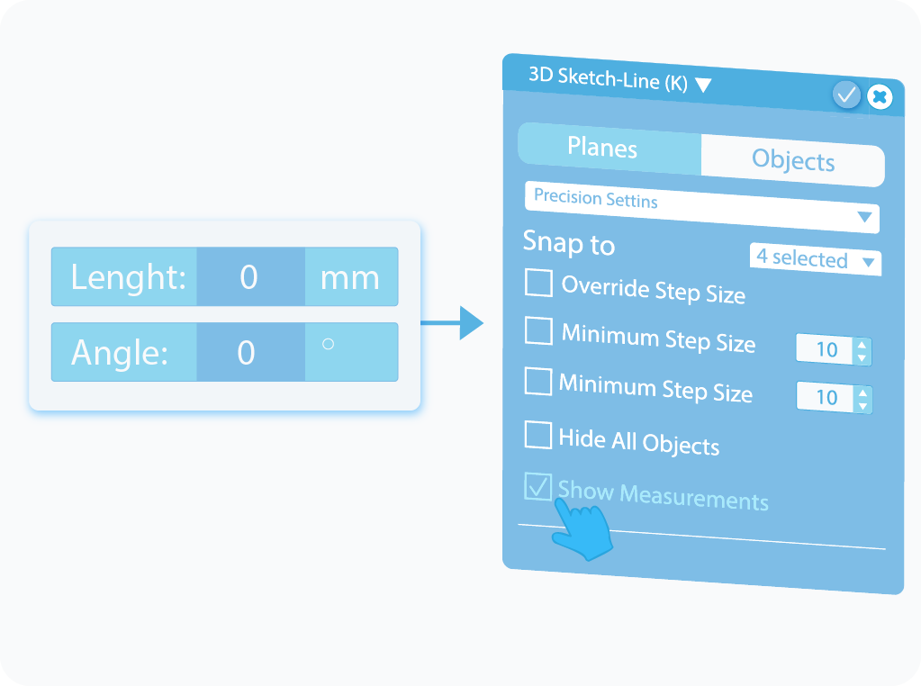 Toggle to Show Measurements of the drawing in 3D Sketch